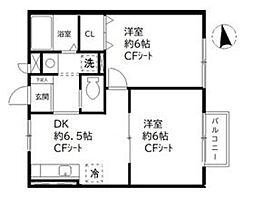 グリーンヒルみのり 2DKの間取図画像