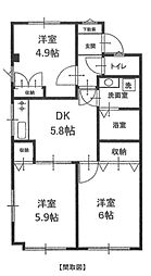 サンドエル大泉学園 3DKの間取図画像