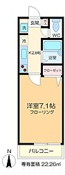 カーサ堤通 1Kの間取図画像