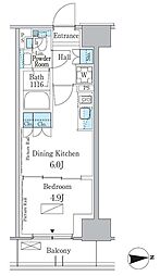 パークアクシス新宿百人町 1DKの間取図画像