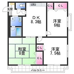 ルナパリス 3DKの間取図画像