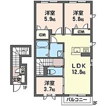 フィオーレII　Ｂ 00201 ｜ 群馬県みどり市大間々町大間々2055-1（賃貸アパート3LDK・2階・61.00㎡） その2