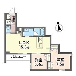 グランファミーユ登戸 2LDKの間取図画像