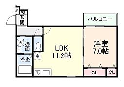 おおさか東線 城北公園通駅 徒歩6分の賃貸アパート 3階1LDKの間取り