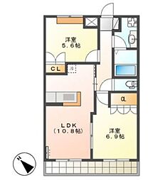 シンフォニー 2LDKの間取図画像
