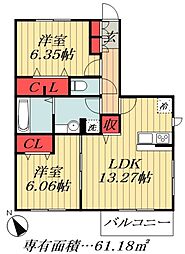 クレストアサヒ 2LDKの間取図画像