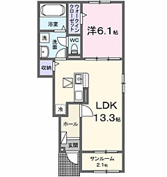 鹿黒アパート D 1LDKの間取図画像