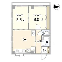パレス高桑 3階2DKの間取り