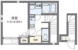 クレイノエクセル戸越II 2階1Kの間取り