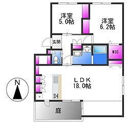 近鉄奈良線 河内花園駅 徒歩14分の賃貸アパート 1階2LDKの間取り