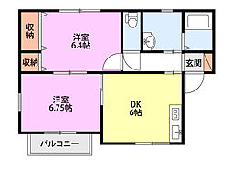 シャレー愛 2DKの間取図画像