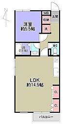 メープルコート芝 1LDKの間取図画像
