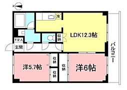 サンライズ 2LDKの間取図画像