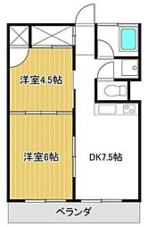 コーポ朝倉 2DKの間取図画像