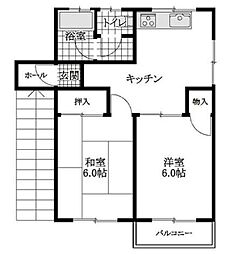 アークコートB棟 2DKの間取図画像