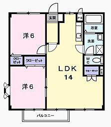 シャンパーニュ2番館 2LDKの間取図画像