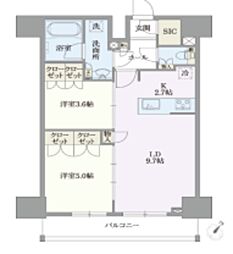アジールコート塩浜キャナル 2LDKの間取図画像