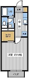 グレイス・中島C 1Kの間取図画像