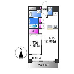 Allier鴻池元町 3階1LDKの間取り