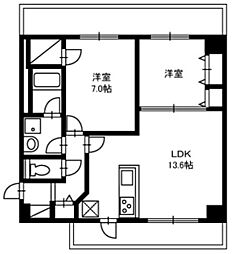 東京メトロ千代田線 綾瀬駅 徒歩2分の賃貸マンション 5階2LDKの間取り