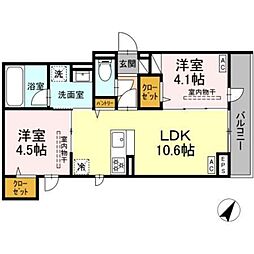 ドムスクレスト相模大野 2LDKの間取図画像