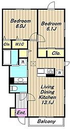 ポートランドA棟 2LDKの間取図画像