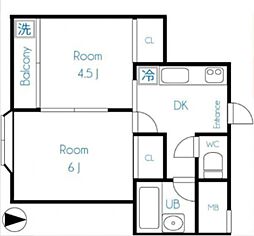 京町コーポラス第3 2DKの間取図画像