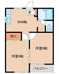 フルール向台 2DKの間取図画像