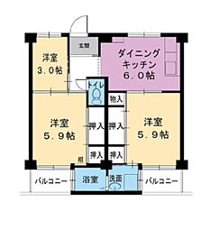 ビレッジハウス葛ノ葉6号棟 3DKの間取図画像