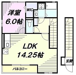 ウィスタリア・ガーデンＢ 2階1LDKの間取り