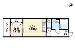 グラスハウス 1LDKの間取図画像