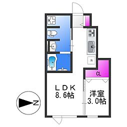 東大阪市若江南町1丁目アパート 1LDKの間取図画像