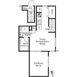 プランドール東新宿 2階1LDKの間取り