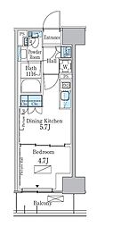 パークアクシス新宿百人町 4階1DKの間取り