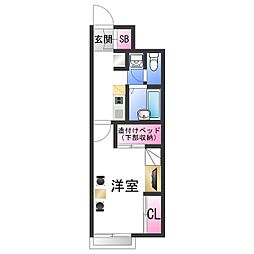 レオパレスウェル 1Kの間取図画像