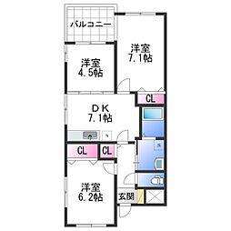 フォーチュネイト吹屋 3DKの間取図画像