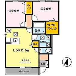 D-room秋月B 2LDKの間取図画像