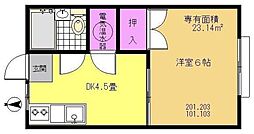 篠原FCハイツ 1DKの間取図画像