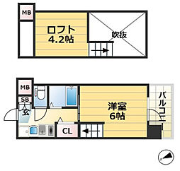 エステムコート三宮駅前ラドゥー 1Kの間取図画像