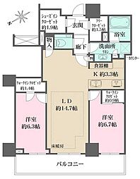 ザ・パークハウス三田ガーデン レジデンス＆タワー タワー棟 21階2LDKの間取り