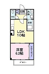 ソレアードスール 1LDKの間取図画像