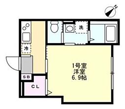ベイルーム相武台前 1Kの間取図画像