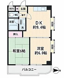 グレースピアヤワタ 2DKの間取図画像