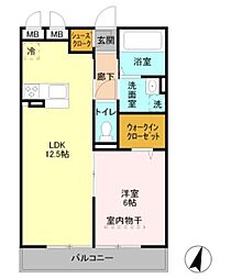 アンクレージュ2 1LDKの間取図画像