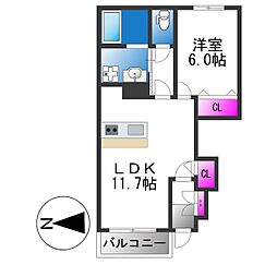 グロースハイツ新石切1 1LDKの間取図画像