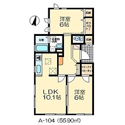 レイナス 1階2LDKの間取り