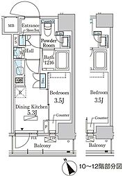 パークアクシス日本橋茅場町ステーションゲート 1DKの間取図画像
