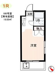 三恵ハイム三鷹 ワンルームの間取図画像