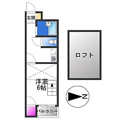 キッポー平野加美 1Kの間取図画像