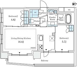 港区芝2丁目マンション 2LDKの間取図画像